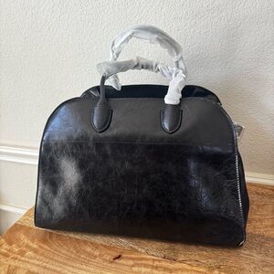 *READ Black Distressed Leather 15 Laptop Work Large Satchel Buckle Bag